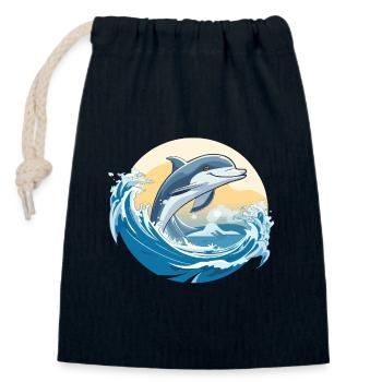Delfin Sprung über Brandungswelle - Verschließbarer Geschenkbeutel aus Baumwolle (14x20cm) - Navy - Vorne