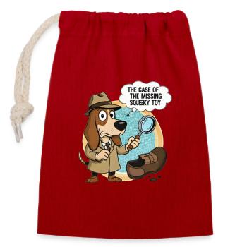 Detective Dog and Missing Toy - Closable cotton gift bag (14x20cm) - red - Front