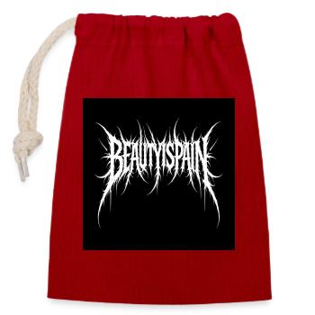 BeautyPain gezacktes Schwarzmetall-Logo - Verschließbarer Geschenkbeutel aus Baumwolle (14x20cm) - Rot - Vorne