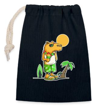 Capybara à la plage - Sac cadeau en coton avec cordon (14 x 20 cm) - bleu marine - Devant