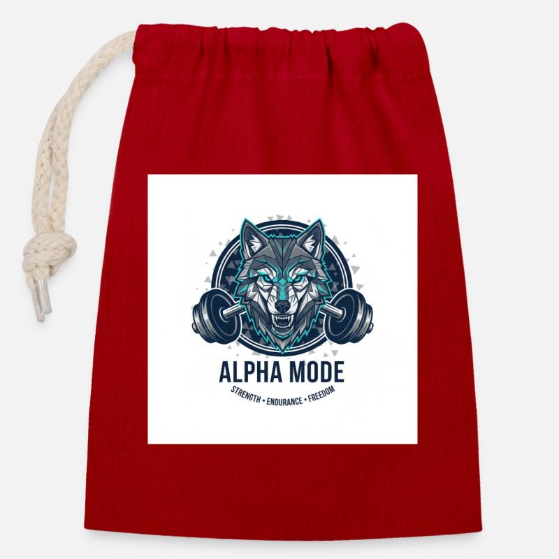 ALPHA_MODE_WOLF - Sac cadeau en coton avec cordon (14 x 20 cm) - rouge