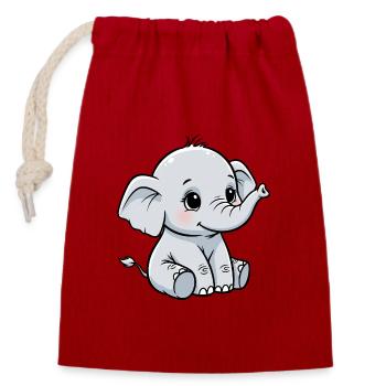 Petit éléphant câlin et mignon - Sac cadeau en coton avec cordon (14 x 20 cm) - rouge - Devant