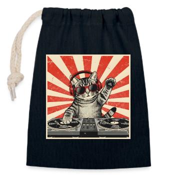 Katzen-DJ Retro Pop Art - Verschließbarer Geschenkbeutel aus Baumwolle (14x20cm) - Navy - Vorne