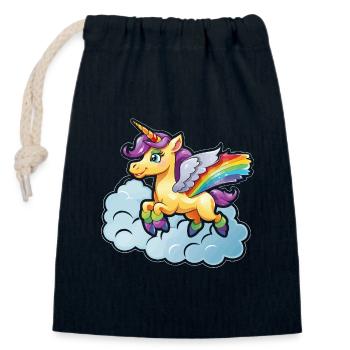 Regenbogen-Einhorn auf Wolke - Verschließbarer Geschenkbeutel aus Baumwolle (14x20cm) - Navy - Vorne