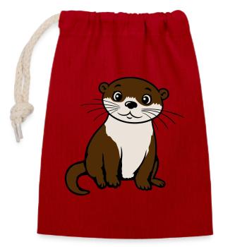 Loutre mignonne Kawaii Adore des animaux cadeau - Sac cadeau en coton avec cordon (14 x 20 cm) - rouge - Devant