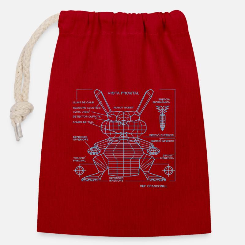 Robot Rabbit - Closable cotton gift bag (14x20cm) - red