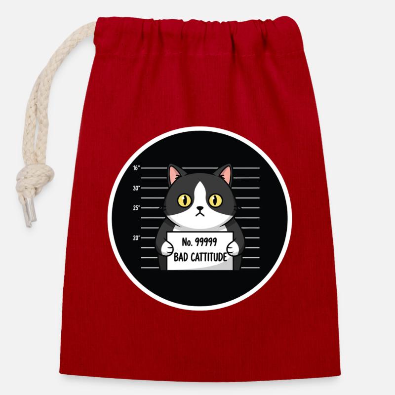 Bad Cattitude Cat Mugshot - Closable cotton gift bag (14x20cm) - red