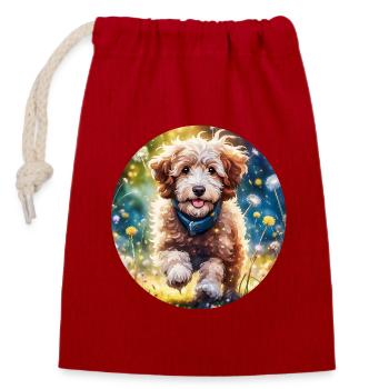 Aussiedoodle au soleil - Sac cadeau en coton avec cordon (14 x 20 cm) - rouge - Devant