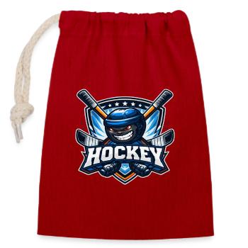 Hockey-Maskottchen mit Stöcken - Verschließbarer Geschenkbeutel aus Baumwolle (14x20cm) - Rot - Vorne