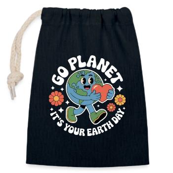 Allez Planète, c’est votre Journée de la Terre - Sac cadeau en coton avec cordon (14 x 20 cm) - bleu marine - Devant
