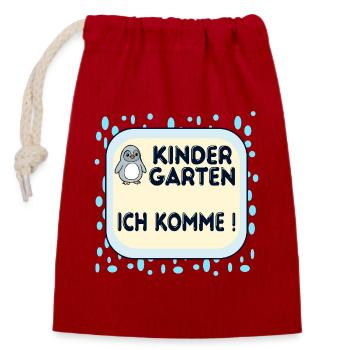 Kindergartenkinder Pinguine - Verschließbarer Geschenkbeutel aus Baumwolle (14x20cm) - Rot - Vorne