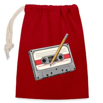 Analogkassette mit Bleistift - Verschließbarer Geschenkbeutel aus Baumwolle (14x20cm) - Rot - Vorne