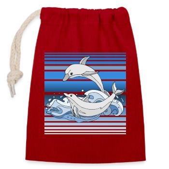 Dauphins - Sac cadeau en coton avec cordon (14 x 20 cm) - rouge - Devant