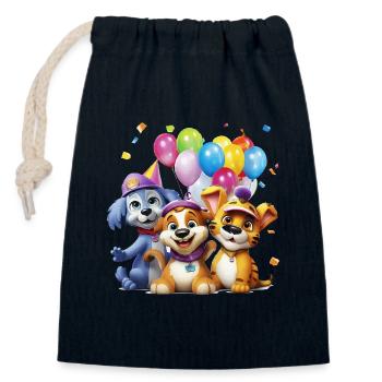 Balloon Friends Dog Trio - Closable cotton gift bag (14x20cm) - navy - Front