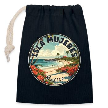 Découvrez le Paradis Tropical Isla Mujeres Mexico - Sac cadeau en coton avec cordon (14 x 20 cm) - bleu marine - Devant