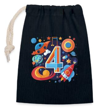 Weltraum 4er Geburtstag Raketenwelt - Verschließbarer Geschenkbeutel aus Baumwolle (14x20cm) - Navy - Vorne