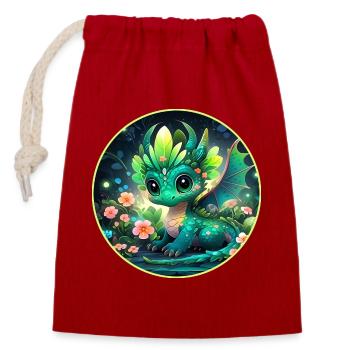 Petit Dragon dans la Forêt tropicale - Sac cadeau en coton avec cordon (14 x 20 cm) - rouge - Devant