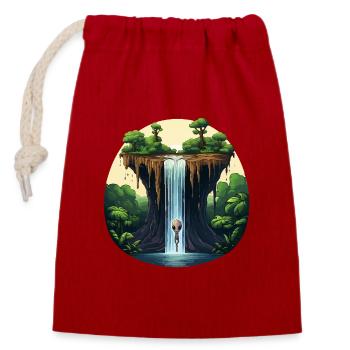 Alien at the waterfall in the jungle - Closable cotton gift bag (14x20cm) - red - Front
