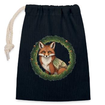 Fox Forest Wreath Illustration - Closable cotton gift bag (14x20cm) - navy - Front