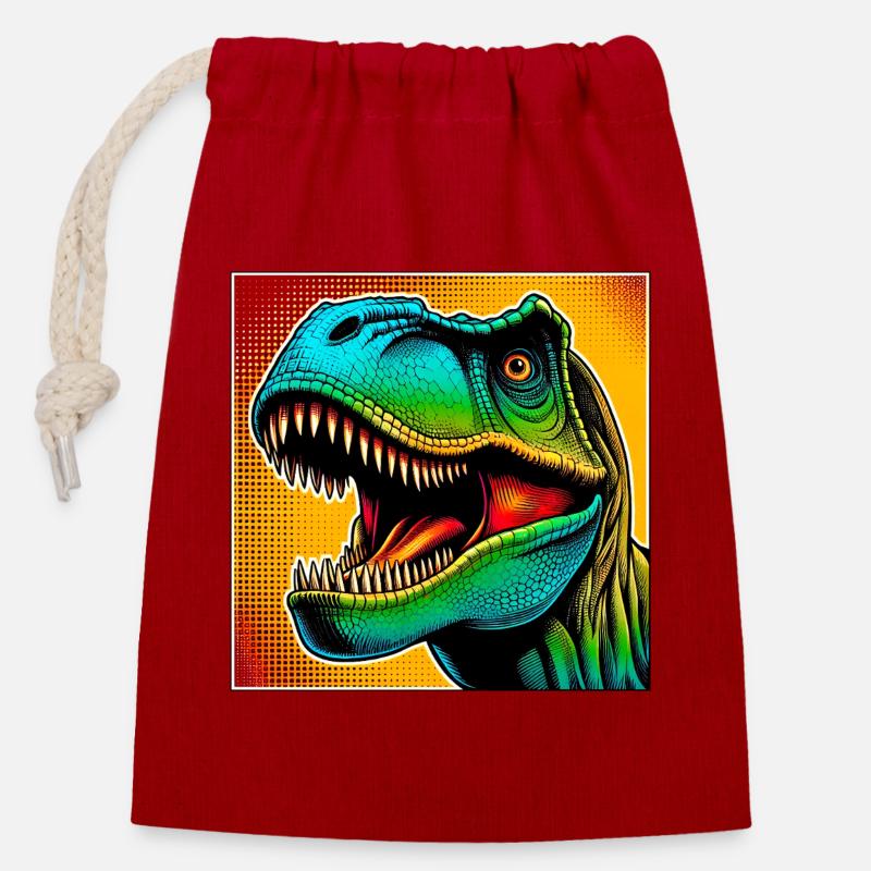 Dinosaurier - Verschließbarer Geschenkbeutel aus Baumwolle (14x20cm) - Rot