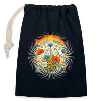 Bunte Wildblumen Retro Sonne Regenbogen Design  - Verschließbarer Geschenkbeutel aus Baumwolle (14x20cm) - Navy - Vorne