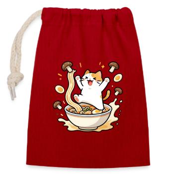 Glückliche Ramen-Katze - Verschließbarer Geschenkbeutel aus Baumwolle (14x20cm) - Rot - Vorne