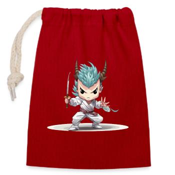Chibi Warrior with Katana - Closable cotton gift bag (14x20cm) - red - Front