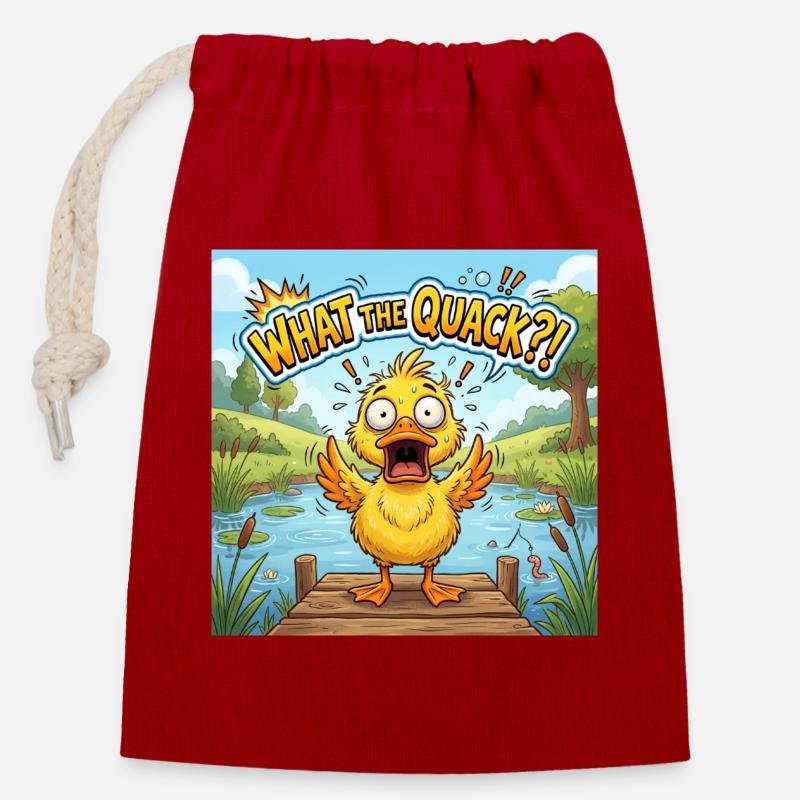 What the Quack!? - Verschließbarer Geschenkbeutel aus Baumwolle (14x20cm) - Rot