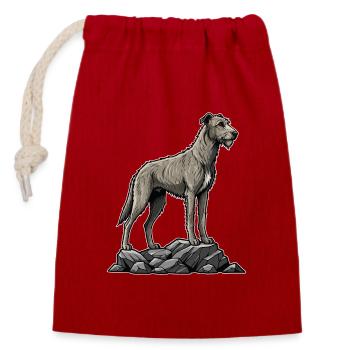 Irischer Wolfshund auf dem Felsen - Verschließbarer Geschenkbeutel aus Baumwolle (14x20cm) - Rot - Vorne