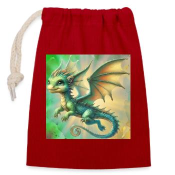 dragon - Closable cotton gift bag (14x20cm) - red - Front