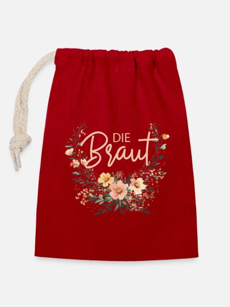Die Braut! Boho Blumen Bouquet, personalisierbar - Verschließbarer Geschenkbeutel aus Baumwolle (14x20cm) - Rot