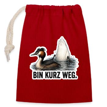 Bin kurz weg – Vogel Motiv - Verschließbarer Geschenkbeutel aus Baumwolle (14x20cm) - Rot - Vorne