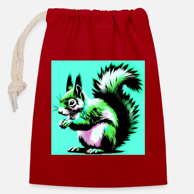 squirrel - Closable cotton gift bag (14x20cm) - red