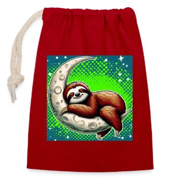 La paresse dort sur la Lune - Sac cadeau en coton avec cordon (14 x 20 cm) - rouge - Devant