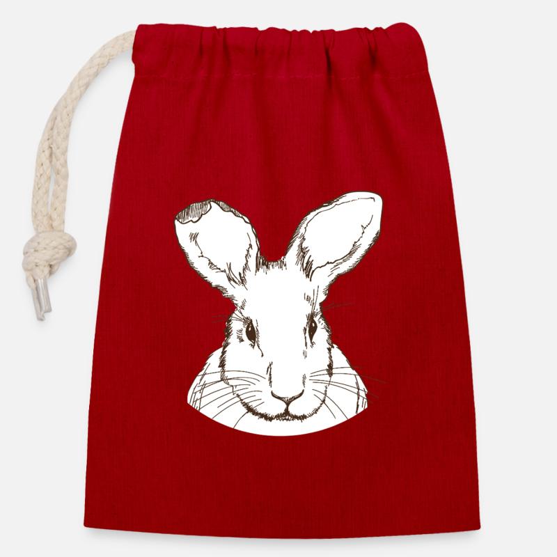 Lapin - Sac cadeau en coton avec cordon (14 x 20 cm) - rouge