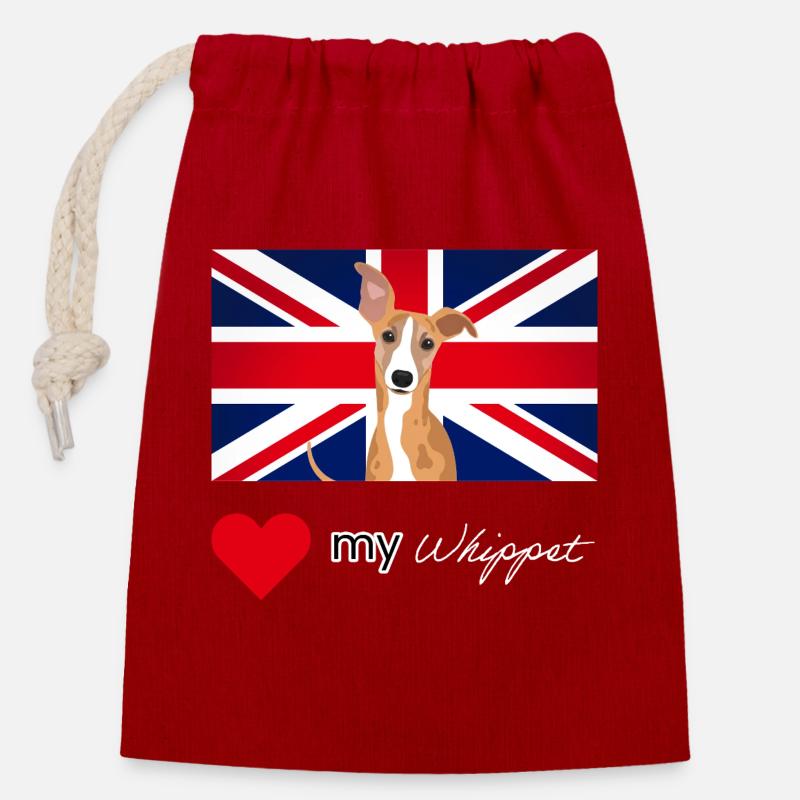 LUVMYWHIPPET (Texte blanc, Vibrant) - Sac cadeau en coton avec cordon (14 x 20 cm) - rouge