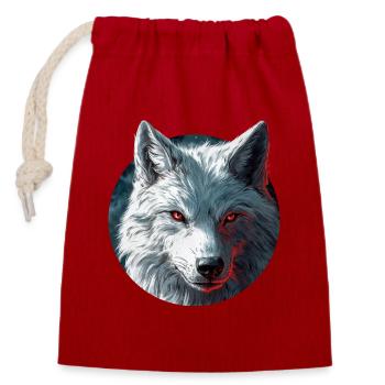 Wolf-Design - Verschließbarer Geschenkbeutel aus Baumwolle (14x20cm) - Rot - Vorne