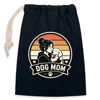 Maman chien - Sac cadeau en coton avec cordon (14 x 20 cm) - bleu marine - Devant