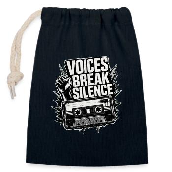 Voices Break Silence - raised fist and cassette - Closable cotton gift bag (14x20cm) - navy - Front