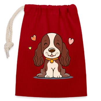 Chiot aux oreilles duveteuses (comic chibi) - Sac cadeau en coton avec cordon (14 x 20 cm) - rouge - Devant