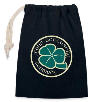 Trèfle Beige Vert Fleur de la Saint-Patrick - Sac cadeau en coton avec cordon (14 x 20 cm) - bleu marine - Devant