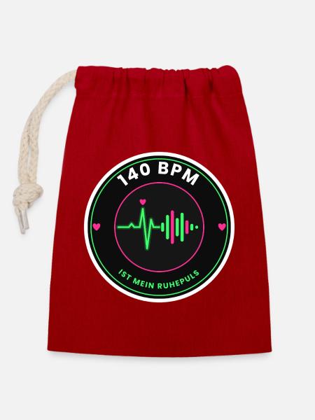 Neon Pulsschlag 140 BPM - Verschließbarer Geschenkbeutel aus Baumwolle (14x20cm) - Rot