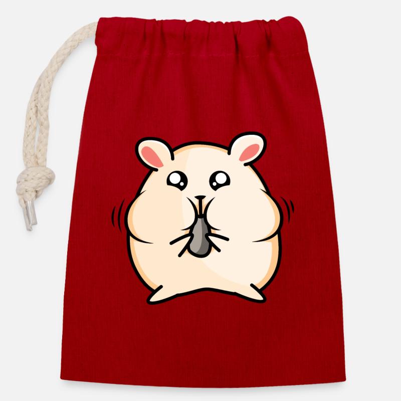 Hamster design - Closable cotton gift bag (14x20cm) - red