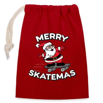 Merry Skatemas | Skateboard Weihnachten Print - Verschließbarer Geschenkbeutel aus Baumwolle (14x20cm) - Rot - Vorne