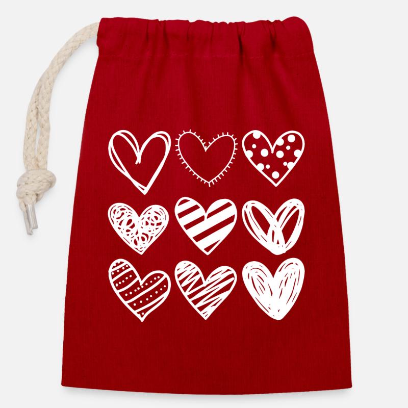 Doodle Hearts Sketchset - Sac cadeau en coton avec cordon (14 x 20 cm) - rouge