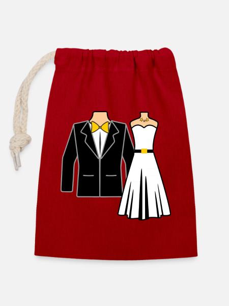 Hochzeitskleidung Braut Bräutigam - Verschließbarer Geschenkbeutel aus Baumwolle (14x20cm) - Rot