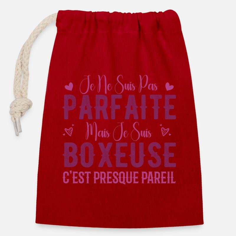 Pas Parfaite Mais Je Suis Boxeuse - Cadeau Boxeuse - Sac cadeau en coton avec cordon (14 x 20 cm) - rouge