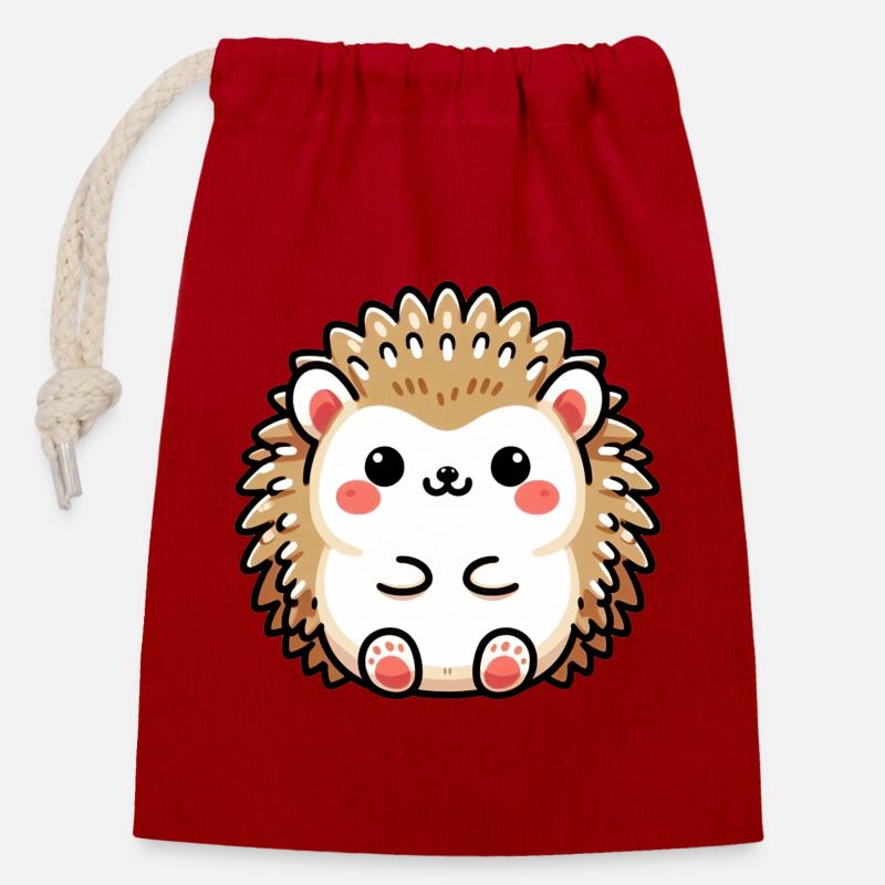 Hérisson - Sac cadeau en coton avec cordon (14 x 20 cm) - rouge