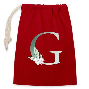 G Monogram, Floral, Personnalisable - Sac cadeau en coton avec cordon (14 x 20 cm) - rouge - Devant