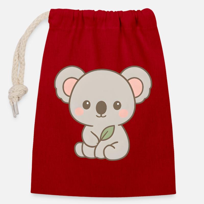 Mignon design d’ours koala avec des feuilles - Sac cadeau en coton avec cordon (14 x 20 cm) - rouge